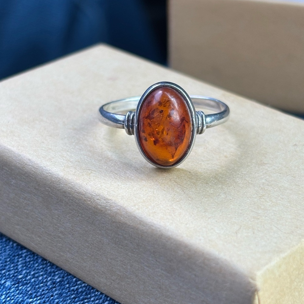 Amber Silver Ring
